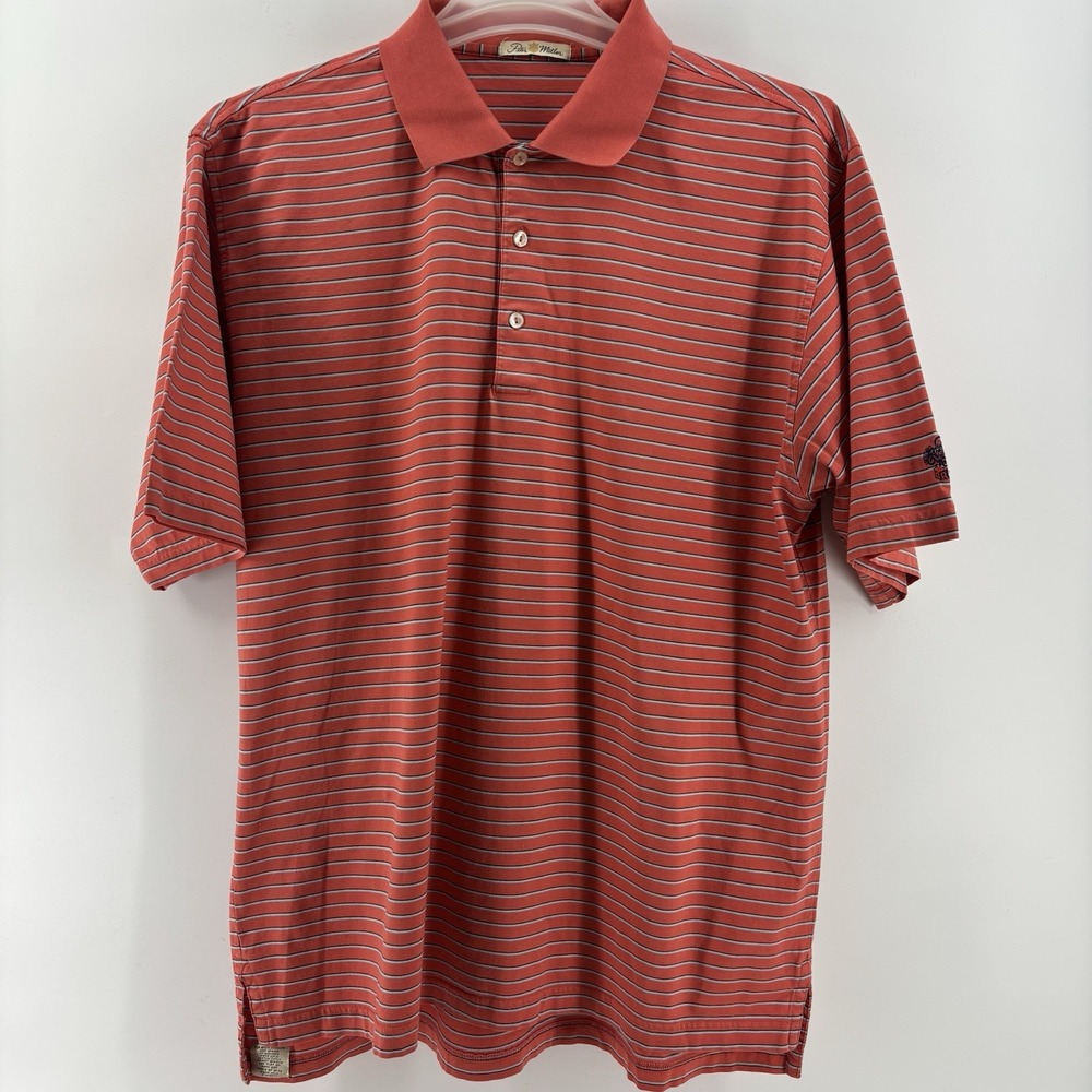 Peter Millar Men's XL Orange Striped Cotton Golf Polo ROCC Embroidered
